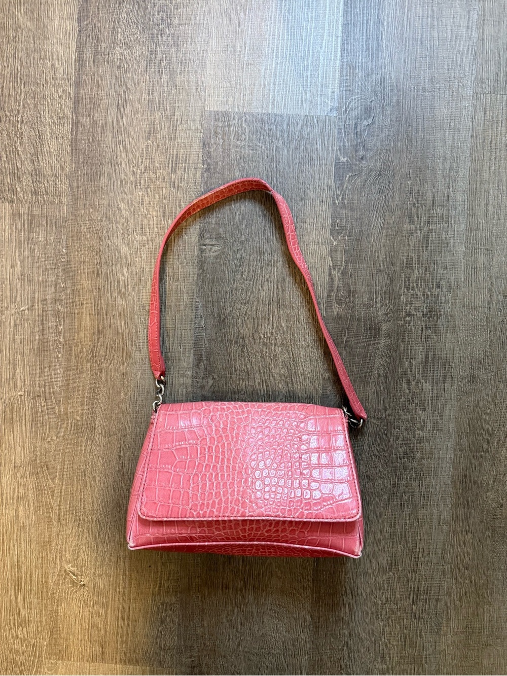 Liz Claiborne Pink Croc-Embossed Shoulder Bag